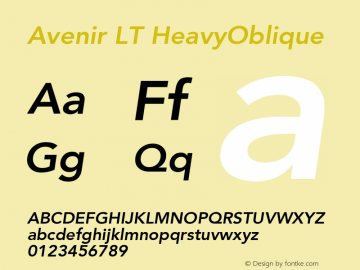 Avenir LT 86 Heavy Oblique Version 006.000 Font Sample