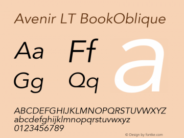 Avenir LT 45 Book Oblique Version 006.000 Font Sample