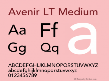 Avenir LT 65 Medium Version 006.000 Font Sample