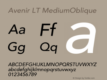 Avenir LT 65 Medium Oblique Version 006.000 Font Sample