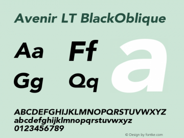 Avenir LT 95 Black Oblique Version 006.000 Font Sample