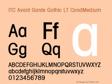 ITC Avant Garde Gothic LT Condensed Medium Version 006.000图片样张
