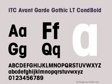 ITC Avant Garde Gothic LT Condensed Bold Version 006.000图片样张