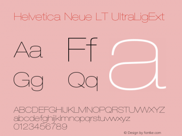 Helvetica LT 23 Ultra Light Extended Version 006.000 Font Sample