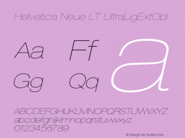 Helvetica LT 23 Ultra Light Extended Oblique Version 006.000 Font Sample