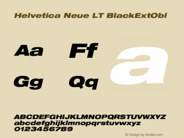Helvetica LT 93 Black Extended Oblique Version 006.000 Font Sample