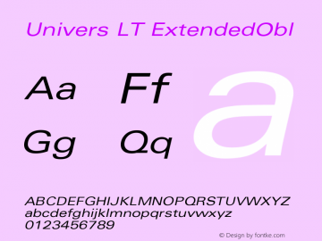 Univers LT 53 Extended Oblique Version 006.000 Font Sample