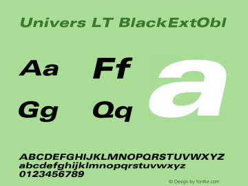 Univers LT 73 Black Extended Oblique Version 006.000 Font Sample