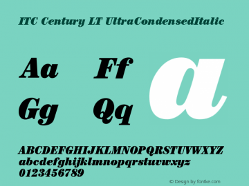 ITC Century LT Ultra Condensed Italic Version 006.000 Font Sample