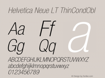 Helvetica LT 37 Thin Condensed Oblique Version 006.000 Font Sample