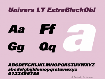 Univers LT 85 Extra Black Oblique Version 006.000 Font Sample