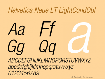 Helvetica LT 47 Light Condensed Oblique Version 006.000 Font Sample