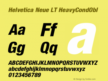 Helvetica LT 87 Heavy Condensed Oblique Version 006.000 Font Sample