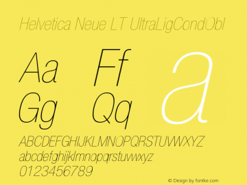 Helvetica LT 27 Ultra Light Condensed Oblique Version 006.000 Font Sample