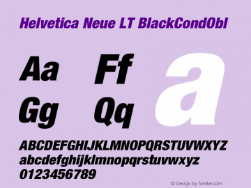 Helvetica LT 97 Black Condensed Oblique Version 006.000 Font Sample