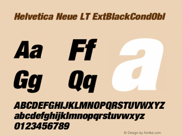 Helvetica LT 107 Extra Black Condensed Oblique Version 006.000 Font Sample