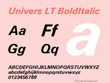 Univers LT 66 Bold Italic Version 006.000 Font Sample