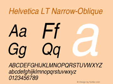 Helvetica LT Narrow Oblique Version 006.000图片样张