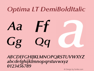 Optima LT Demi Bold Italic Version 006.000 Font Sample