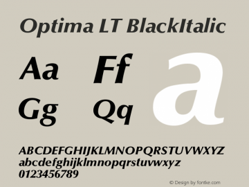 Optima LT Black Italic Version 006.000 Font Sample
