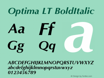 Optima LT Bold Italic Version 006.000 Font Sample