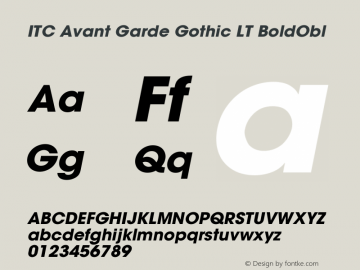ITC Avant Garde Gothic LT Bold Oblique Version 006.000图片样张