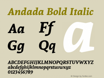 Andada Bold Italic Version 1.003 Font Sample