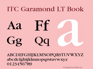 ITC Garamond LT Book Version 006.000 Font Sample