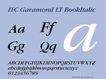 ITC Garamond LT Book Italic Version 006.000 Font Sample