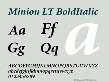 Minion LT Bold Italic Version 006.000 Font Sample