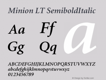 Minion LT Semibold Italic Version 006.000 Font Sample