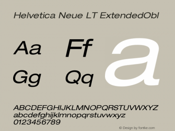 Helvetica LT 53 Extended Oblique Version 006.000 Font Sample