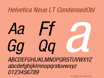 Helvetica LT 57 Condensed Oblique Version 006.000 Font Sample