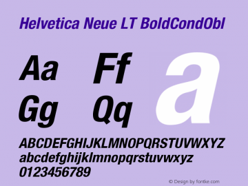 Helvetica LT 77 Bold Condensed Oblique Version 006.000 Font Sample