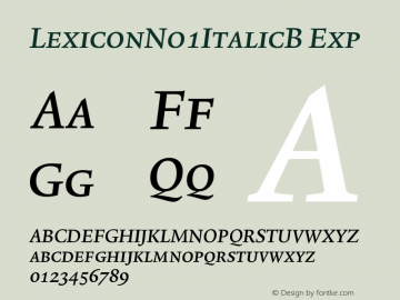 LexiconNo1ItalicB-Exp Version 001.000 Font Sample