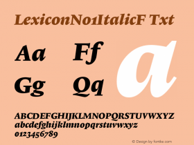 LexiconNo1ItalicF-Txt Version 001.000 Font Sample