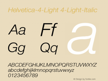 Helvetica-4-Light Italic Version 001.000 Font Sample