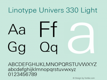 Linotype Univers 330 Light Version 1.20; 2006 Font Sample