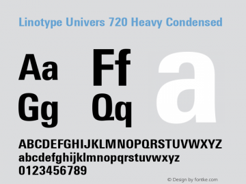 Linotype Univers 720 Heavy Condensed Version 1.31 Font Sample