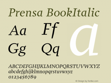 Prensa-BookItalic Version 1.0 Font Sample