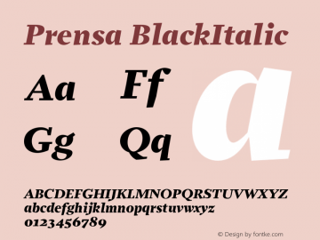 Prensa-BlackItalic Version 1.0 Font Sample