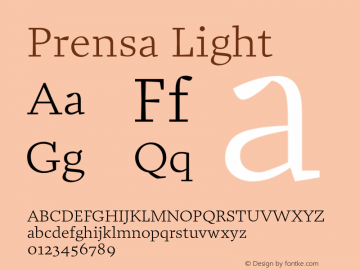 Prensa-Light Version 1.0 Font Sample