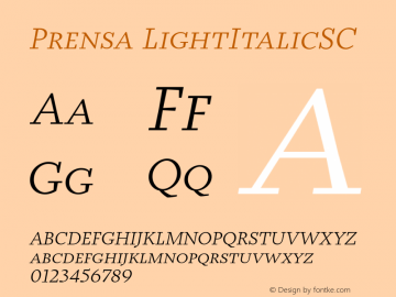 Prensa-LightItalicSC Version 1.0 Font Sample