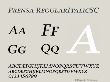 Prensa-RegularItalicSC Version 1.0 Font Sample