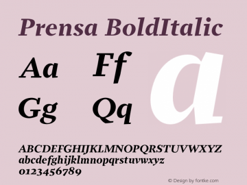 Prensa-BoldItalic Version 1.0 Font Sample