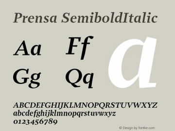 Prensa-SemiboldItalic Version 1.0 Font Sample