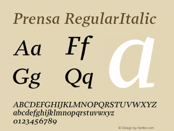 Prensa-RegularItalic Version 1.0 Font Sample