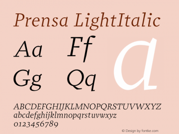 Prensa-LightItalic Version 1.0 Font Sample