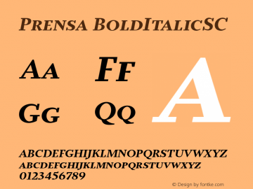 Prensa-BoldItalicSC Version 1.0 Font Sample