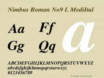 Nimbus Roman No9 L Bold Italic Version 1.0.6_2.0-16mdk Font Sample